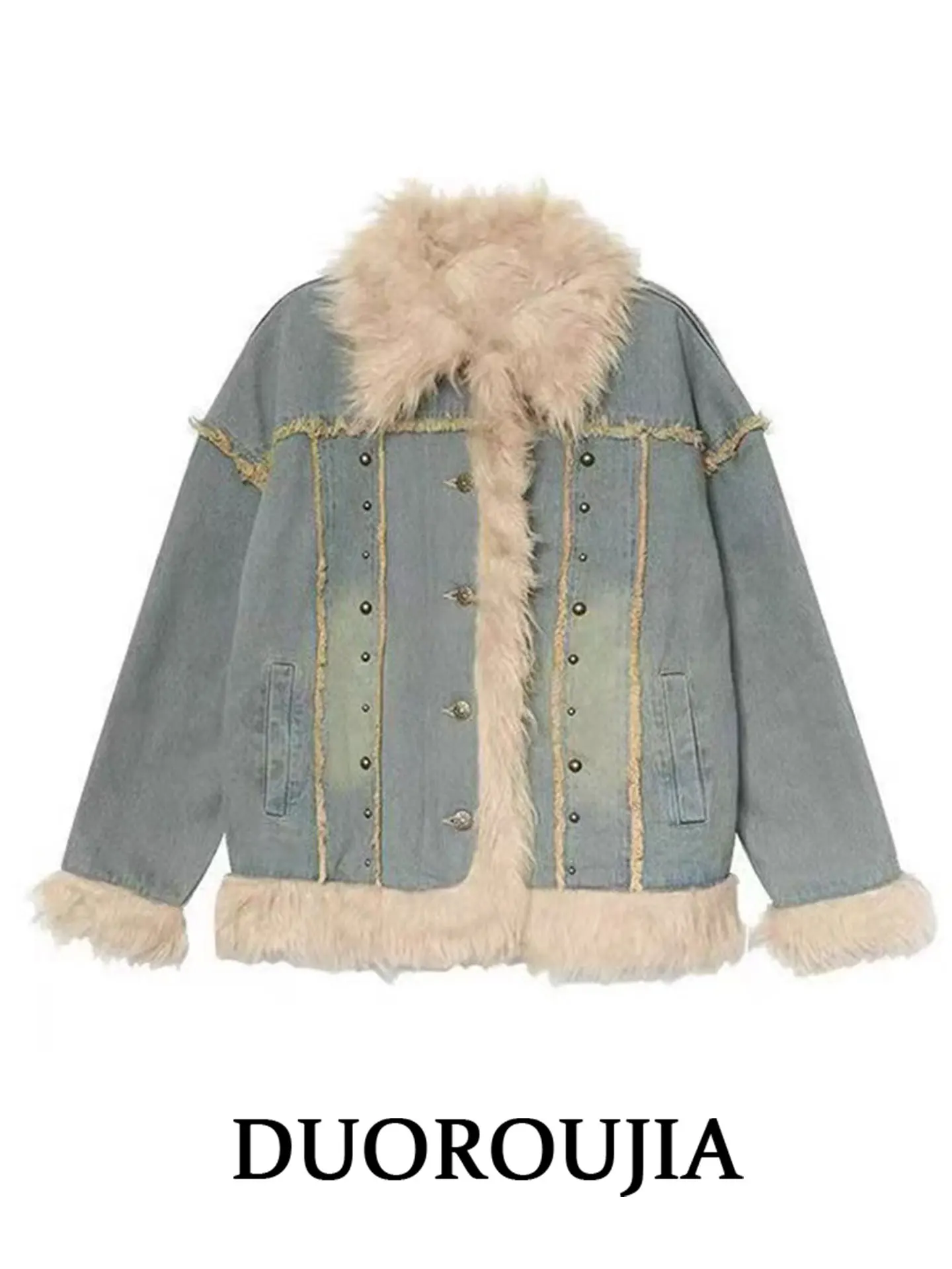 plus Size American Design Retro Plush Denim Jacket Women's Winter Fat MM Patchwork Fur Collar Cotton Insertion Top
plus Size American Design Retro Plush Denim Jacket Women's Winter Fat MM Patchwork Fur Collar Cotton Insertion Top