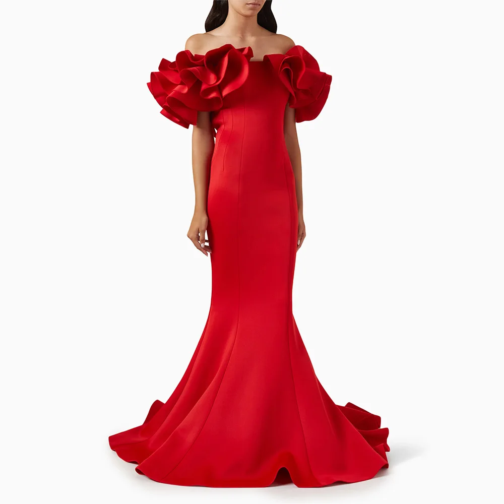 Elegant Wedding Party Dress Red Satin Off the Shoulder Trumpet Formal Evening Gowns Long Ruffle Mermaid Women's Prom Dresses
Elegant Wedding Party Dress Red Satin Off the Shoulder Trumpet Formal Evening Gowns Long Ruffle Mermaid Women's Prom Dresses