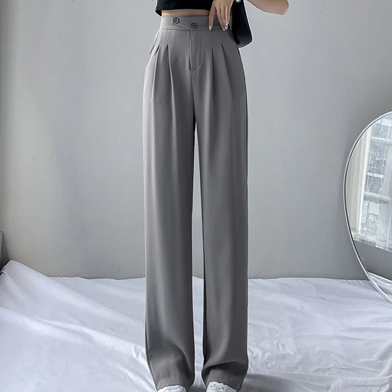 Women Summer Suit Pants Korean Style Solid Color High Waist Loose Leg Trousers Office Ladies Female Straight With Pockets
Women Summer Suit Pants Korean Style Solid Color High Waist Loose Leg Trousers Office Ladies Female Straight With Pockets