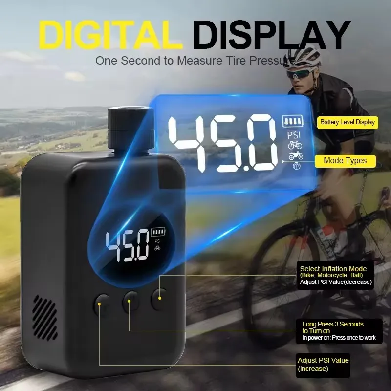 Велосипедный насос, электрический мини-портативный велосипедный насос с цифровым 150PSI, мотоцикл MTB, шоссейный велосипед Schrader Presta, накачиватель шин
Велосипедный насос, электрический мини-портативный велосипедный насос с цифровым 150PSI, мотоцикл MTB, шоссейный велосипед Schrader Presta, накачиватель шин