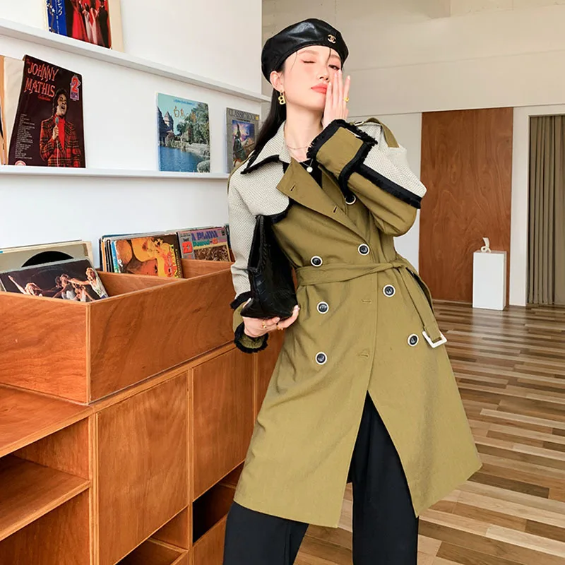 British Style Mid-length Patchwork Contrast Color Trench Coat With Sashes Women Autumn Casual Double Breasted Windproof Outwear
British Style Mid-length Patchwork Contrast Color Trench Coat With Sashes Women Autumn Casual Double Breasted Windproof Outwear