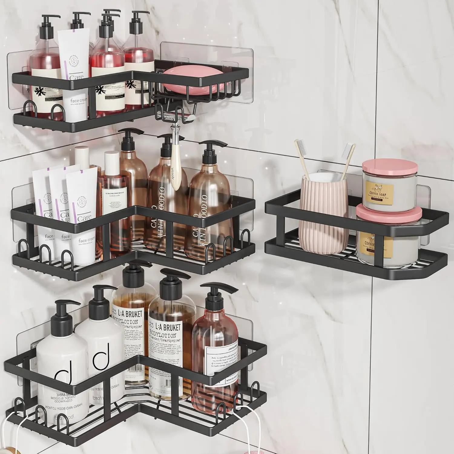 Rustproof Adhesive Shower Caddy Corner with Soap Holder, No Drilling Required, Black 4-Pack
Rustproof Adhesive Shower Caddy Corner with Soap Holder, No Drilling Required, Black 4-Pack