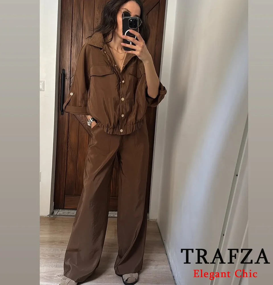 TRAFZA Women Vintage Brown Set Button Loose Shirt Drawstring Pant 2025 New Fashion Spring High Street Casual Holidays Female Set
TRAFZA Women Vintage Brown Set Button Loose Shirt Drawstring Pant 2025 New Fashion Spring High Street Casual Holidays Female Set