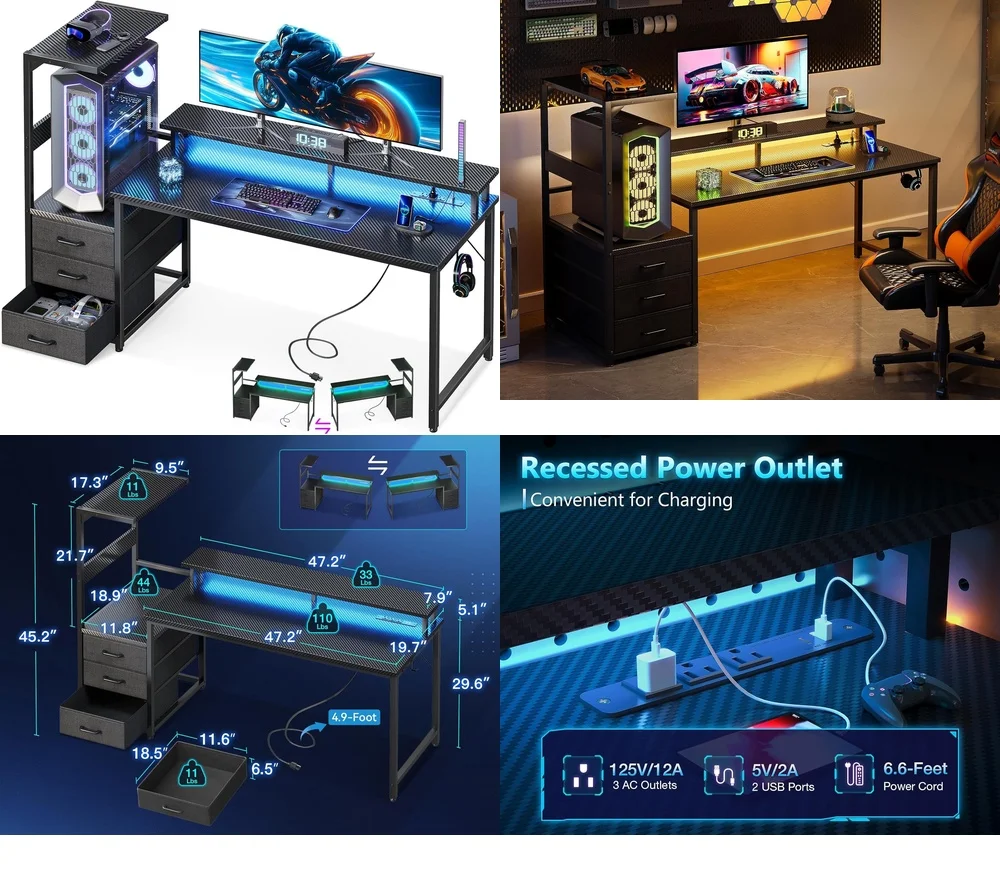 Computer desks59 inch Gaming Desk with USB Charging Ports and RGB LED Lights Adjustable Height Computer Desk for Home Office
Computer desks59 inch Gaming Desk with USB Charging Ports and RGB LED Lights Adjustable Height Computer Desk for Home Office
