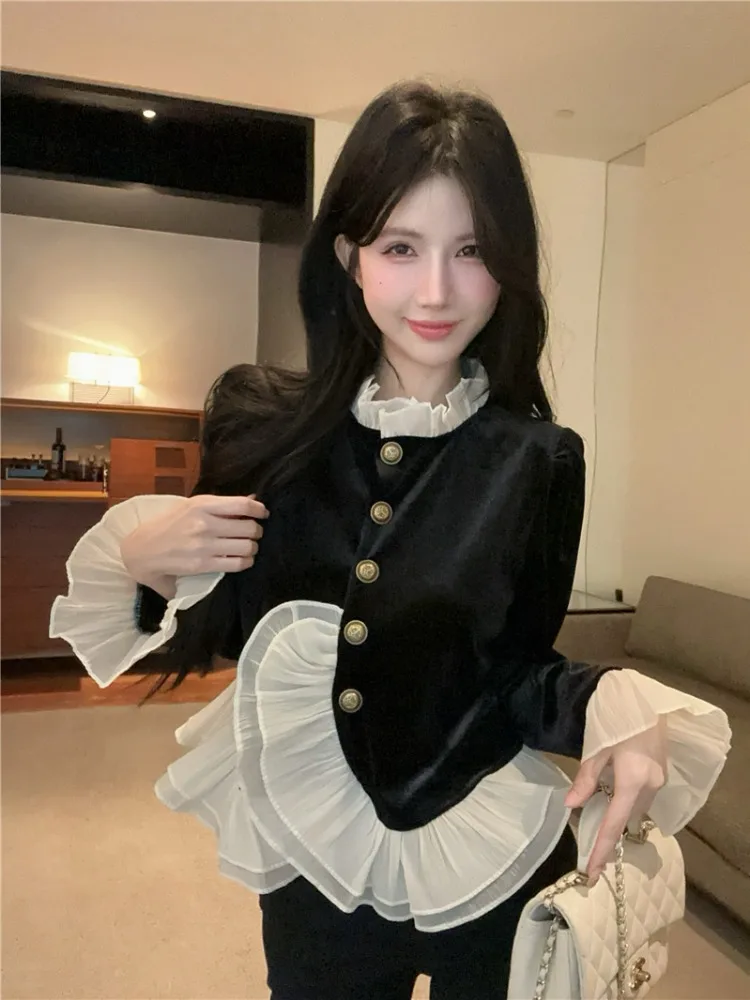 Velvet Bell Sleeve Shirt Women's Autumn Winter High-End Half High Collar Base Layer Top Pear Shape Long Sleeve Commute Style
Velvet Bell Sleeve Shirt Women's Autumn Winter High-End Half High Collar Base Layer Top Pear Shape Long Sleeve Commute Style