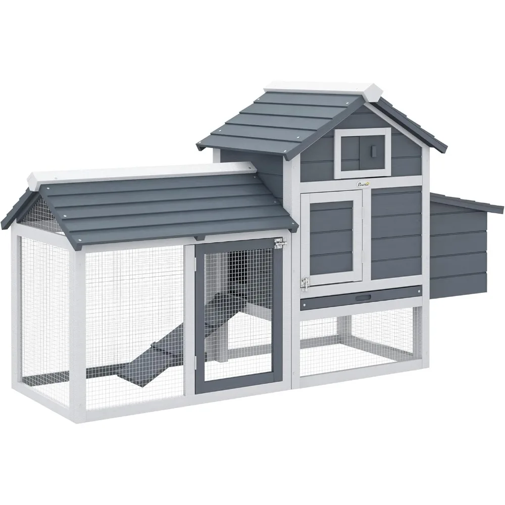 59" Small Wooden Chicken Coop Hen House Poultry Cage for Outdoor Backyard with 2 Doors, Nesting Box and Removable Tray, White
59" Small Wooden Chicken Coop Hen House Poultry Cage for Outdoor Backyard with 2 Doors, Nesting Box and Removable Tray, White