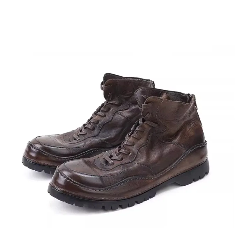 Handmade Retro Genuine Leather High Top Board Shoes Japanese Trend Breathable Thick Bottom Zipper Short Boots Men
Handmade Retro Genuine Leather High Top Board Shoes Japanese Trend Breathable Thick Bottom Zipper Short Boots Men