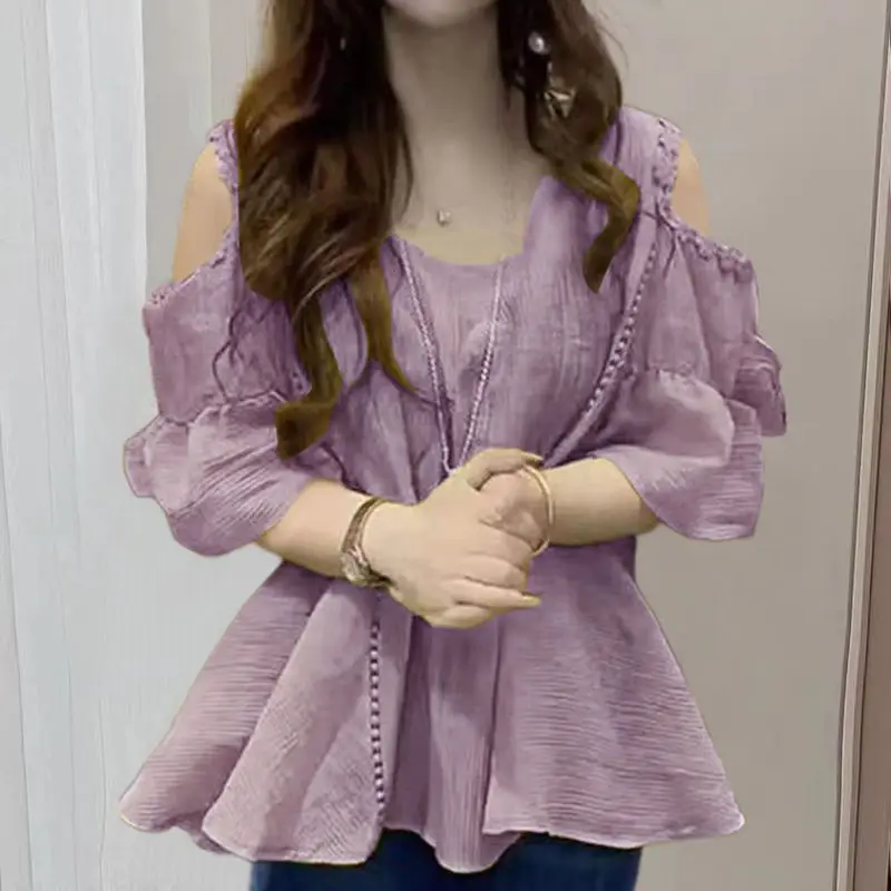 Fashion Short Sleeve Off-the-shoulder Chiffon Shirt Female Summertime New Style Loose Large Size Western Style Shirt Jacket
Fashion Short Sleeve Off-the-shoulder Chiffon Shirt Female Summertime New Style Loose Large Size Western Style Shirt Jacket
