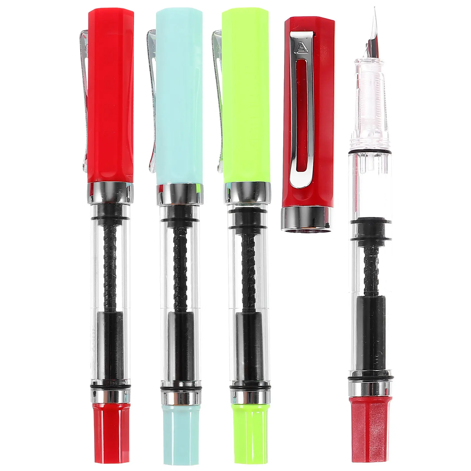 4Pcs Transparent Piston Fountain Pen Fine Nib 0.5mm Stainless Steel Clip Ergonomic Writing Drawing Calligraphy
4Pcs Transparent Piston Fountain Pen Fine Nib 0.5mm Stainless Steel Clip Ergonomic Writing Drawing Calligraphy
