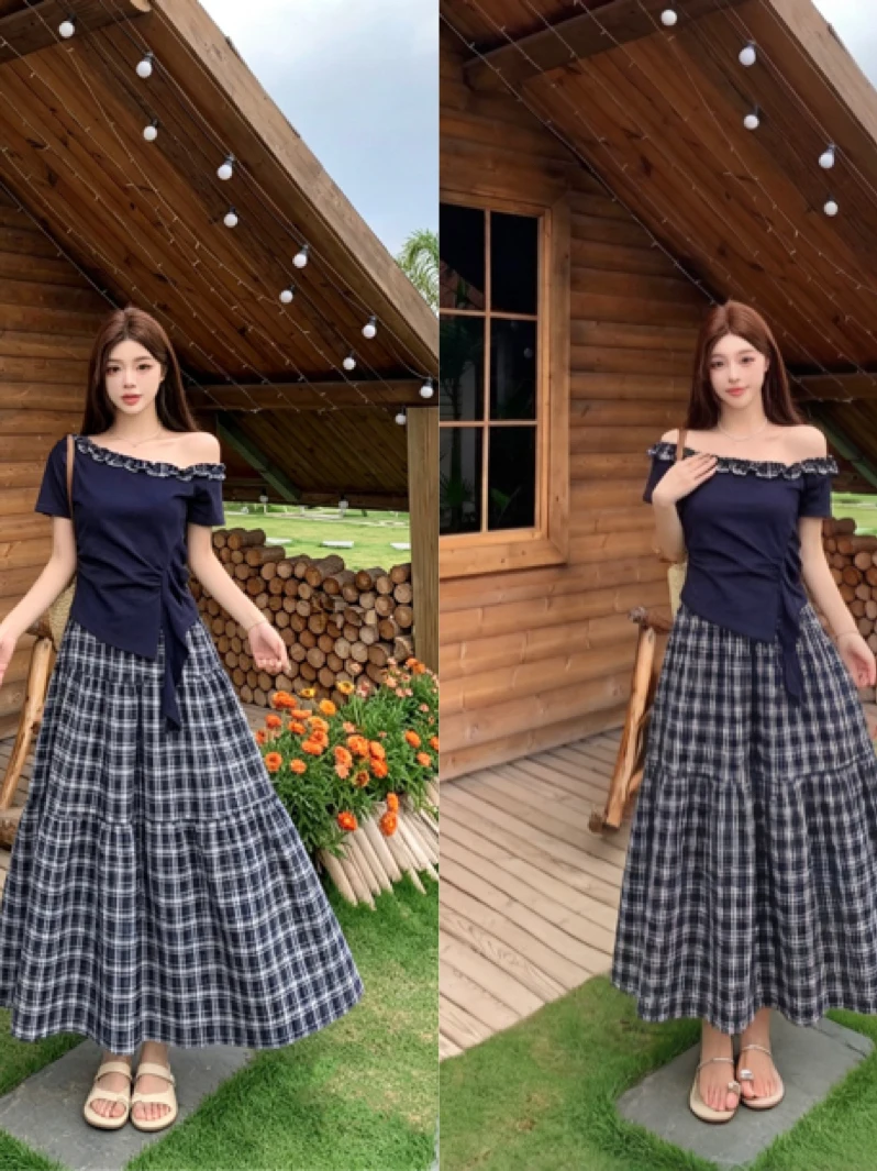 plus Size Fashionable Design Slimming Effect Side Shoulder Irregular Short Sleeve Top And Plaid Skirt Set Summer Women's...
plus Size Fashionable Design Slimming Effect Side Shoulder Irregular Short Sleeve Top And Plaid Skirt Set Summer Women's...