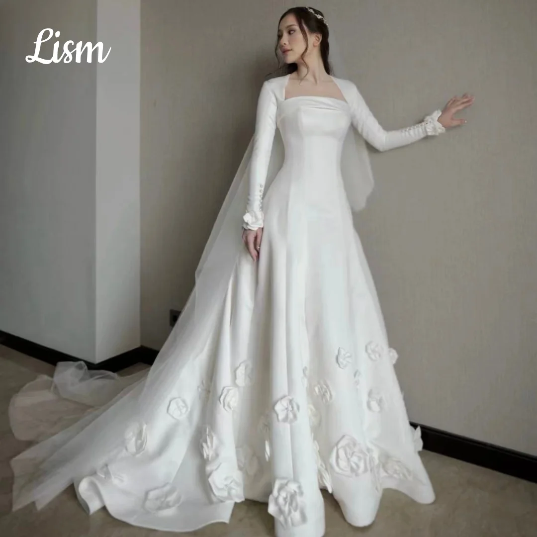 Lism Customized Charming Wedding Dress Handmade Floral Buttons Full Sleeves Ivory Satin A-Line Bridal Gown Vestido De Novia 2026
Lism Customized Charming Wedding Dress Handmade Floral Buttons Full Sleeves Ivory Satin A-Line Bridal Gown Vestido De Novia 2026