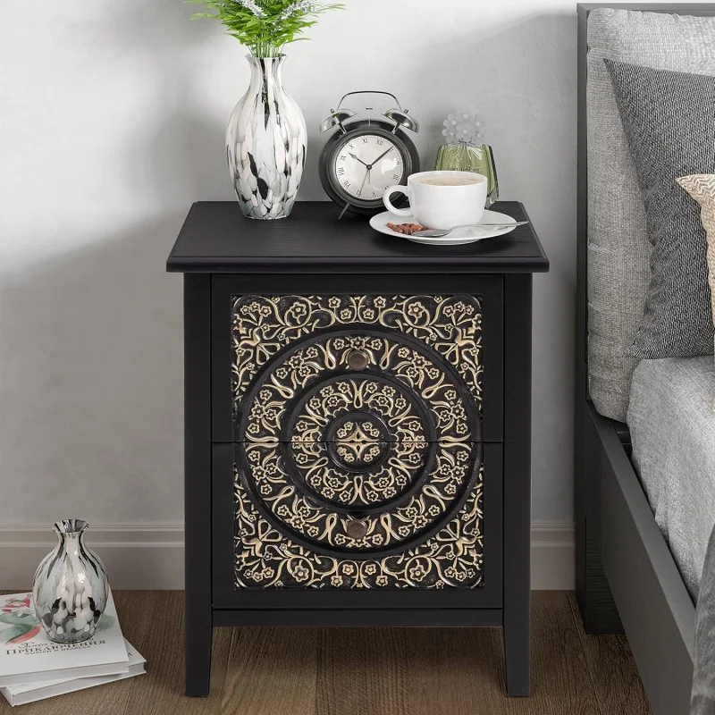 Set of 2 Fully-Assembled Nightstand with Flower Motif, French Country Modern Design, Distressed, Gold & Black Small
Set of 2 Fully-Assembled Nightstand with Flower Motif, French Country Modern Design, Distressed, Gold & Black Small