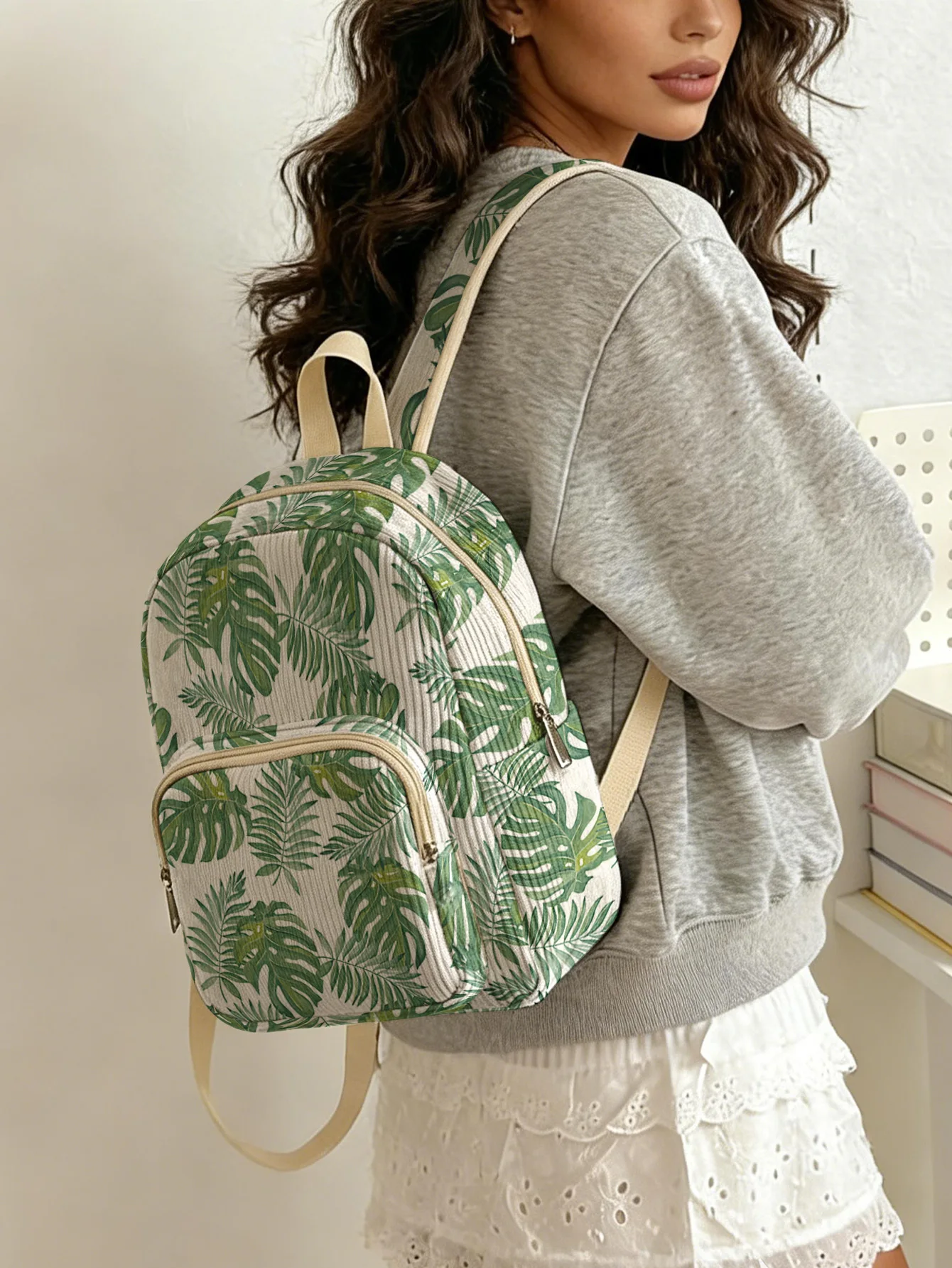 Tropical Leaf Print Allover Women Fashion Backpack Corduroy Multi-pocket Large Capacity Commuter Bag
Tropical Leaf Print Allover Women Fashion Backpack Corduroy Multi-pocket Large Capacity Commuter Bag