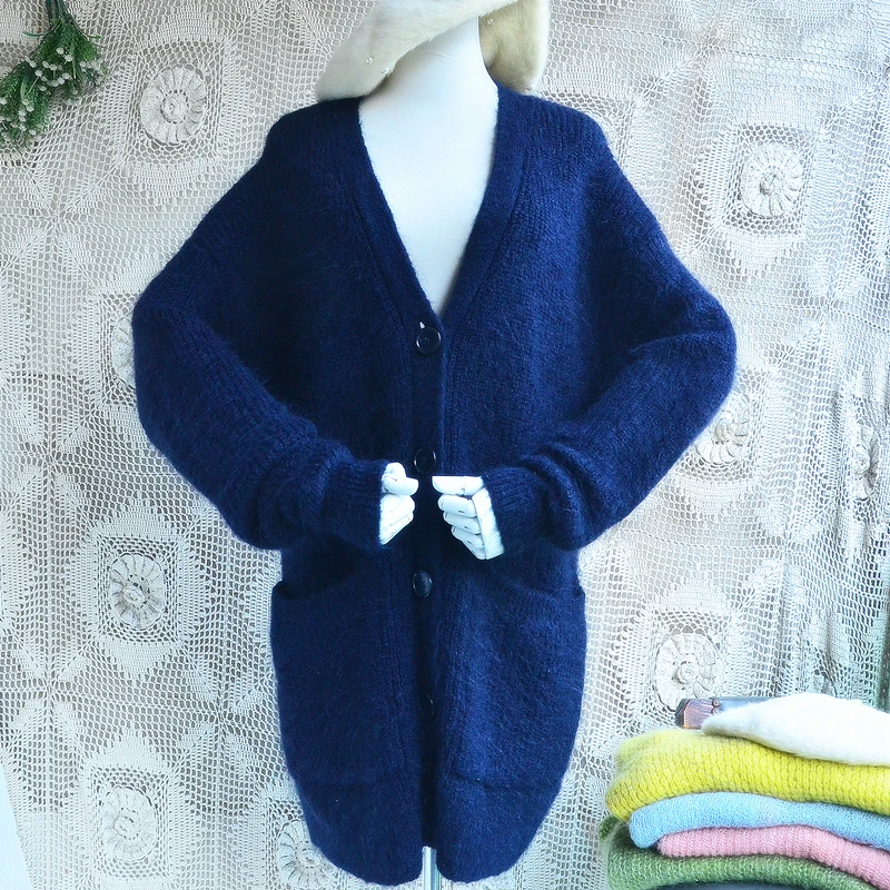 Ladies Women Spring Autumn Fashion Blue Soft Mohair Angora Wool Knitted Long Sleeves V-Neck Medium Long Sweater Jacket Coat Top
Ladies Women Spring Autumn Fashion Blue Soft Mohair Angora Wool Knitted Long Sleeves V-Neck Medium Long Sweater Jacket Coat Top