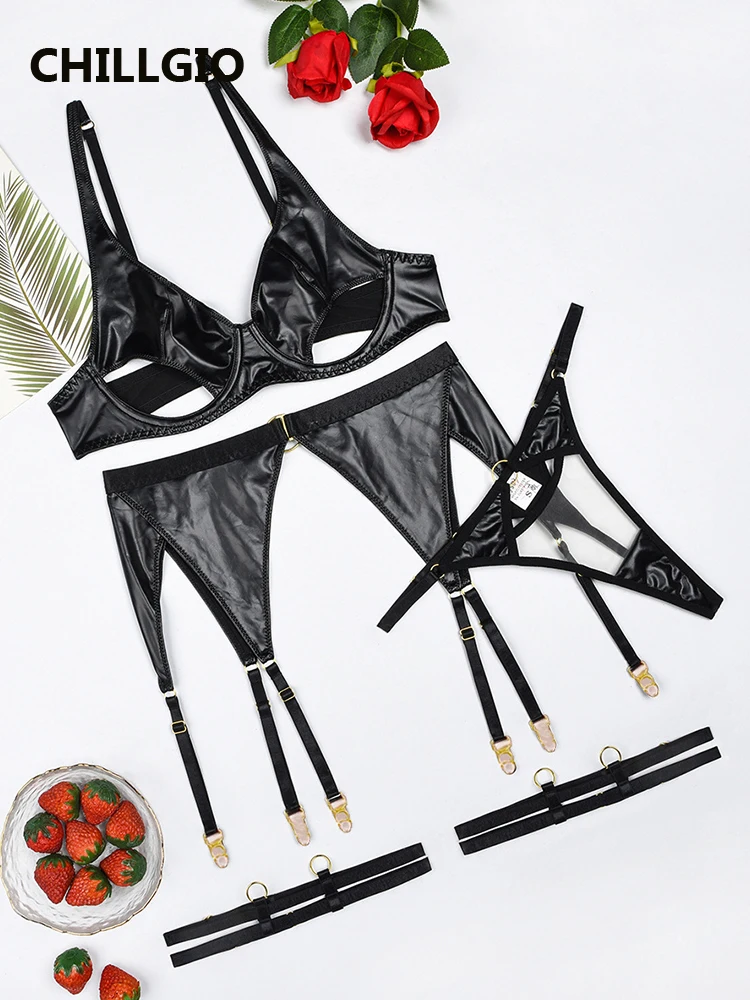 CHILLGIO Women PU Bra Brief Suits Three Pieces Skinny Bras Thongs Outfits Fashion Black Sexy Hollow Faux Leather Underwear Sets
CHILLGIO Women PU Bra Brief Suits Three Pieces Skinny Bras Thongs Outfits Fashion Black Sexy Hollow Faux Leather Underwear Sets