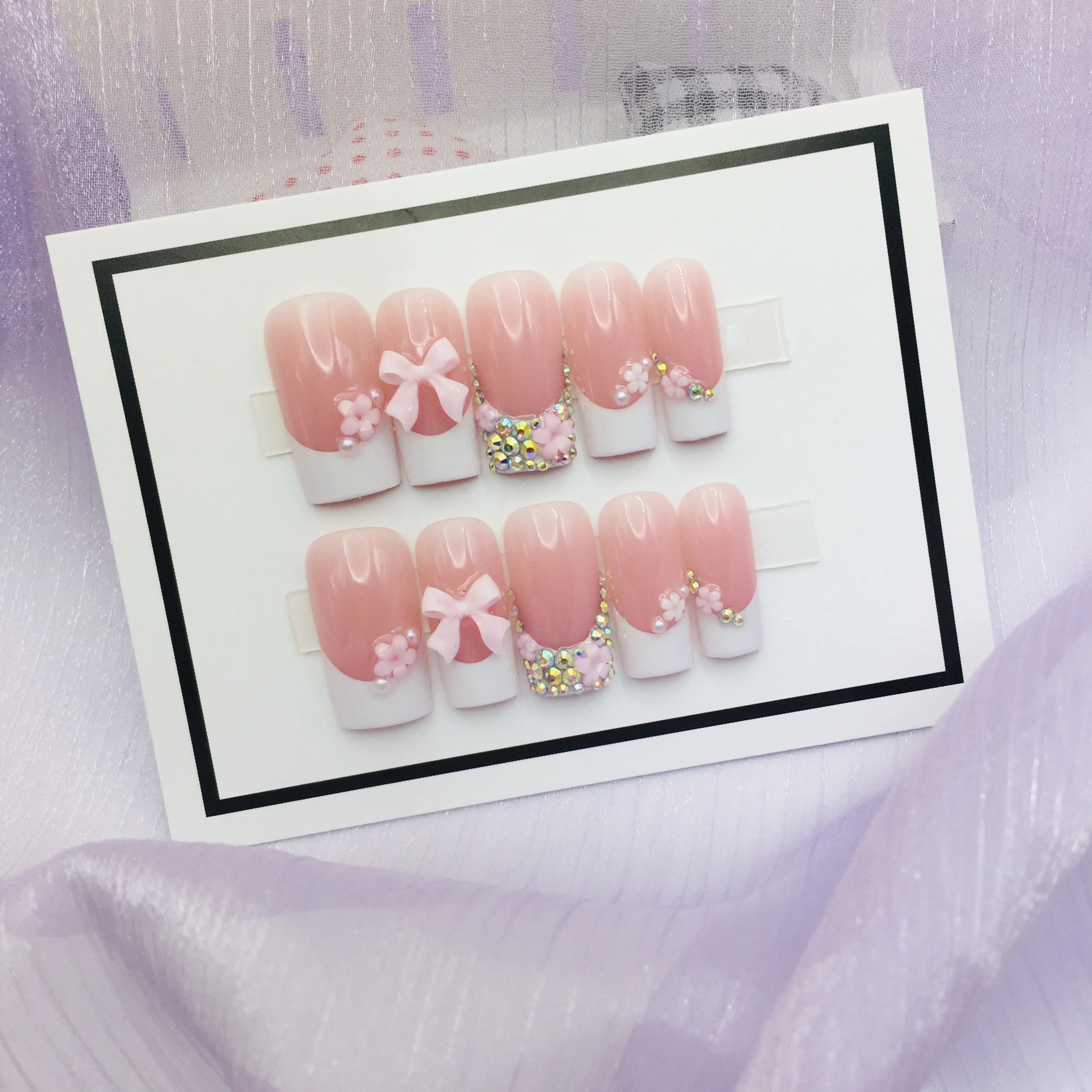 Newest 10pcs Handmade ABS Press on Nails Pink French style Coffin Reusable handmade nails Wholesale
Newest 10pcs Handmade ABS Press on Nails Pink French style Coffin Reusable handmade nails Wholesale