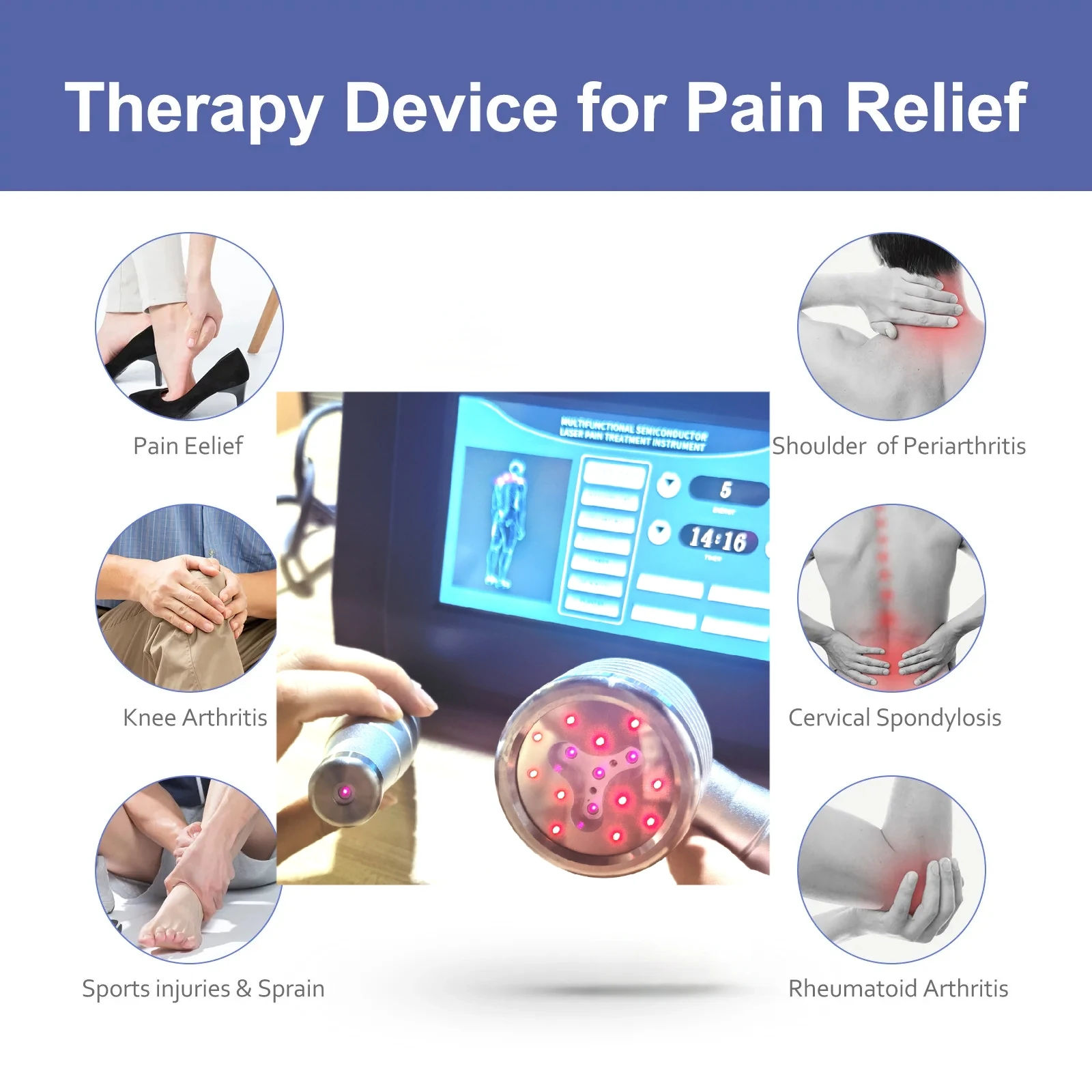 HLKGO Dual Wavelength Laser Device 650nmx11+808nmx5 Pain Relief for Shoulder/Neck/Back Pain in Humans
HLKGO Dual Wavelength Laser Device 650nmx11+808nmx5 Pain Relief for Shoulder/Neck/Back Pain in Humans