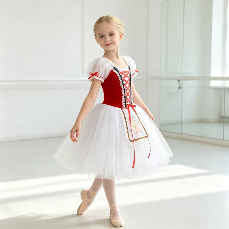 Giselle Style Ballet Tutu Dress, Velvet Body Short Puff Sleeves Ballerina Dancewear Gymnastics Leotard Performance Costume
Giselle Style Ballet Tutu Dress, Velvet Body Short Puff Sleeves Ballerina Dancewear Gymnastics Leotard Performance Costume