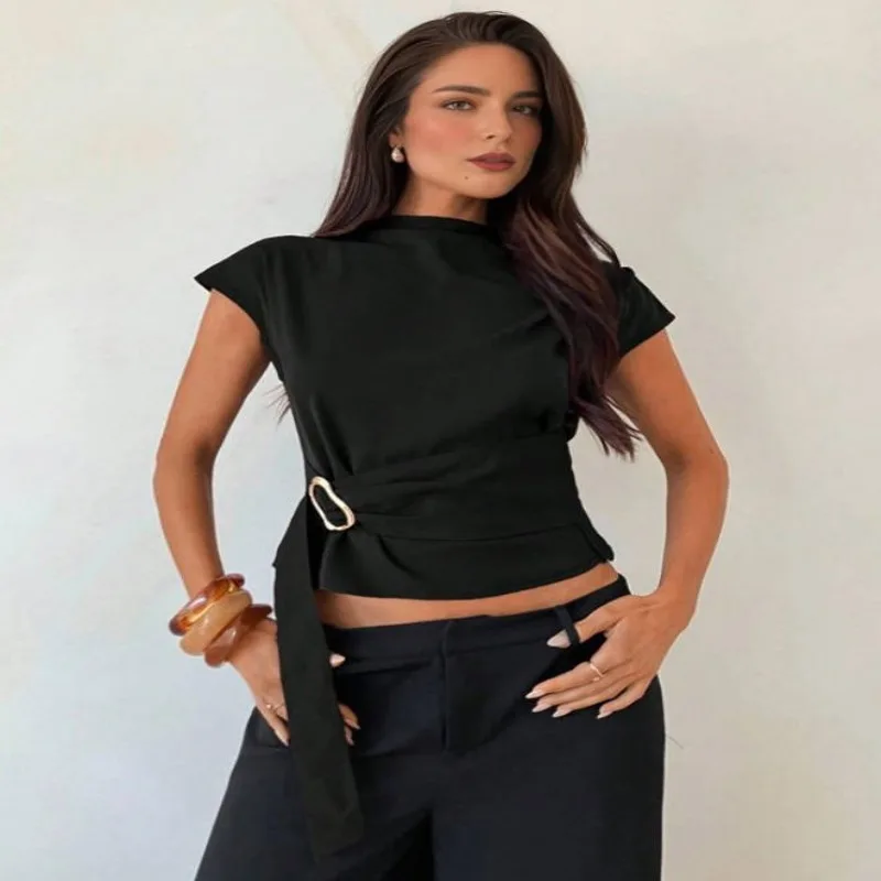 Women Blouses Spring Cap Sleeve Mock Neck Work Shirts Buckle Tunic Summer Business Casual Tops
Women Blouses Spring Cap Sleeve Mock Neck Work Shirts Buckle Tunic Summer Business Casual Tops