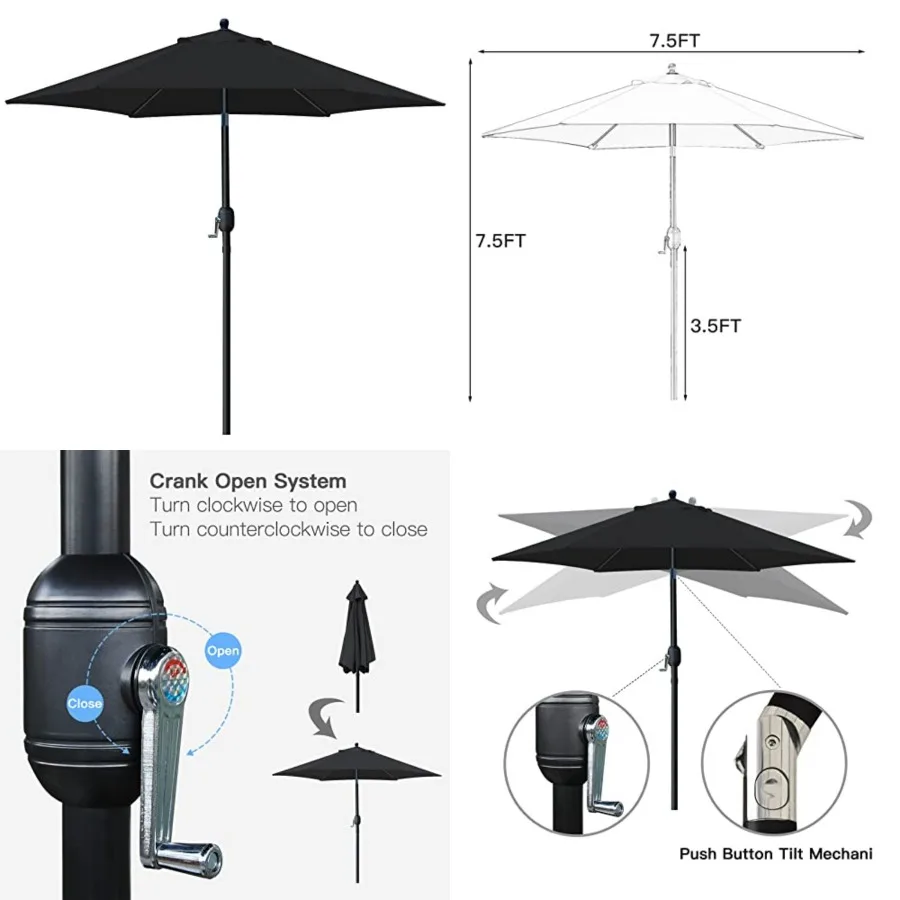 7.5' Patio Umbrella Outdoor Table Market Umbrella with Push Button Tilt/Crank, 6 Ribs
7.5' Patio Umbrella Outdoor Table Market Umbrella with Push Button Tilt/Crank, 6 Ribs