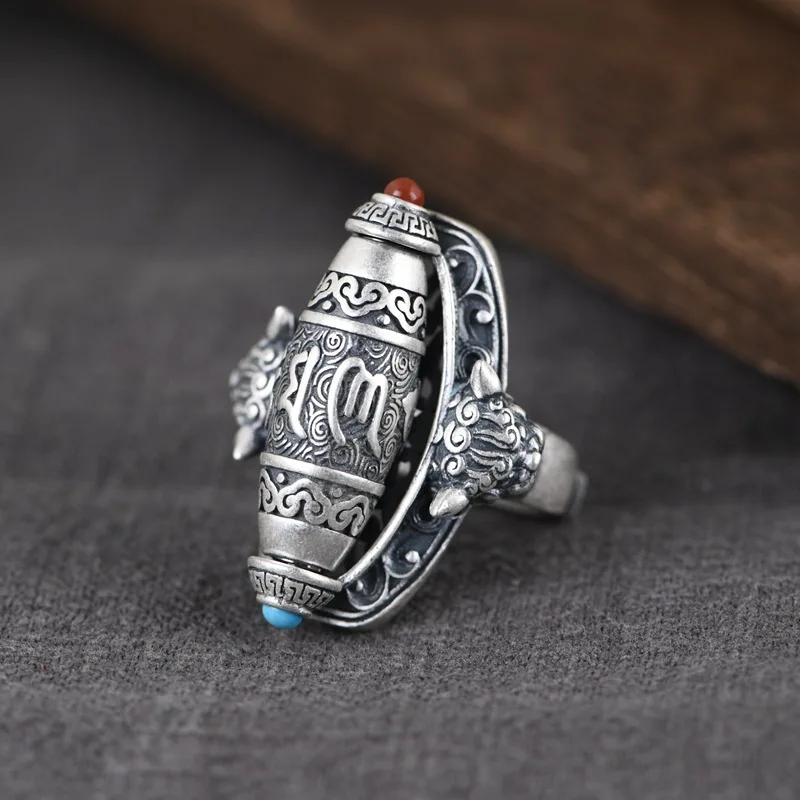 Ethnic Style Thai Silver Vintage Craft Six-Word Mantra Rotatable Open Thai Silver Unisex Spinner Ring Ethnic Style
Ethnic Style Thai Silver Vintage Craft Six-Word Mantra Rotatable Open Thai Silver Unisex Spinner Ring Ethnic Style