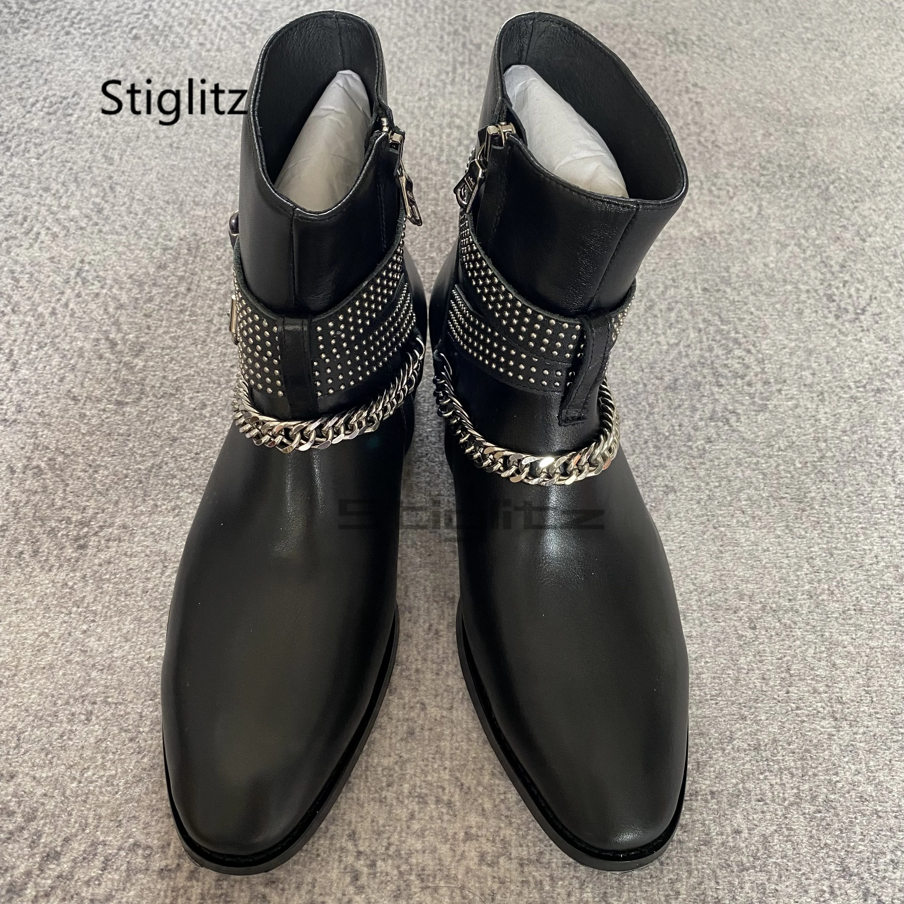 Belt Buckle Chelsea Chain Boots for Men Black Pointed Toe Zip Genuine Leather Med Heels Ankle Boots Business Dress Male Shoes
Belt Buckle Chelsea Chain Boots for Men Black Pointed Toe Zip Genuine Leather Med Heels Ankle Boots Business Dress Male Shoes