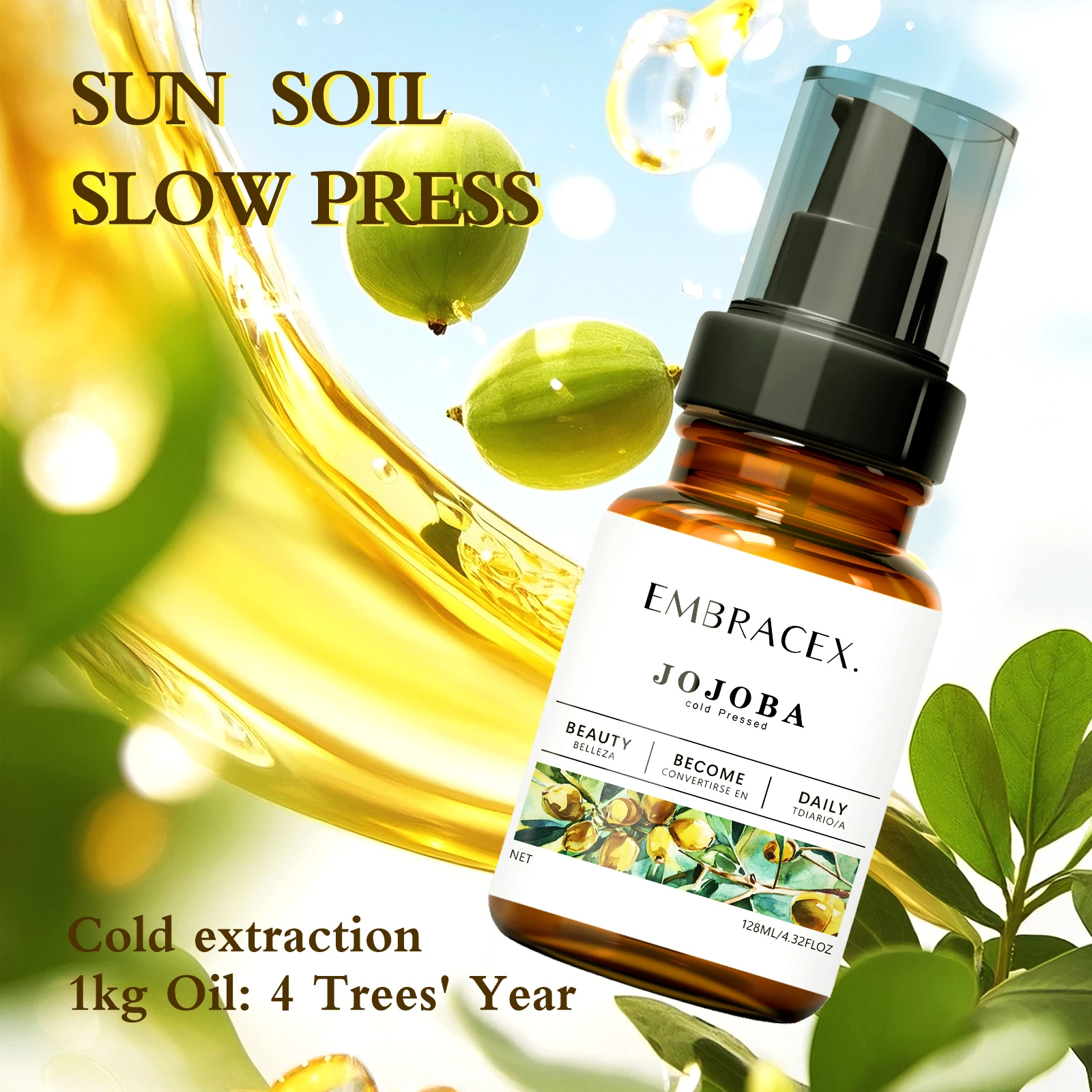 128ml Jojoba Oil Base Oils Aromatherapy All Skin/Hair Types Massage oils Suitable for Daily Use Gifts For Women And Man 
128ml Jojoba Oil Base Oils Aromatherapy All Skin/Hair Types Massage oils Suitable for Daily Use Gifts For Women And Man