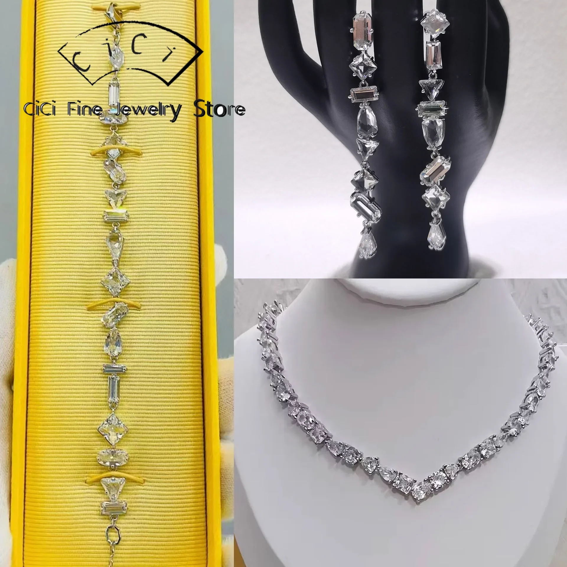 2024 New Original White Cut Crystal High Jewelry Sets Luxury Necklace Earrings Bracelets Ring for Women Best Wedding Accessories
2024 New Original White Cut Crystal High Jewelry Sets Luxury Necklace Earrings Bracelets Ring for Women Best Wedding Accessories