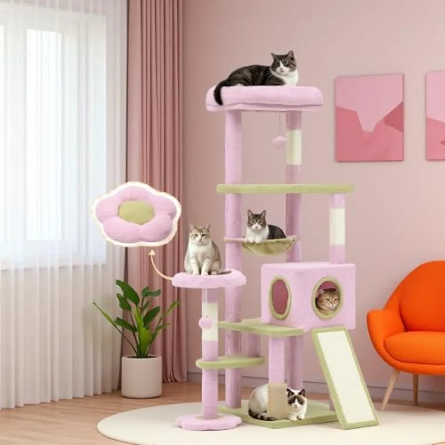 Flower Cat Tree for Large Cats: 61" Tall with Self-Grooming Brush, Cute Kitten Climbing Tower for Indoor Kittens with Cat Condo
Flower Cat Tree for Large Cats: 61" Tall with Self-Grooming Brush, Cute Kitten Climbing Tower for Indoor Kittens with Cat Condo