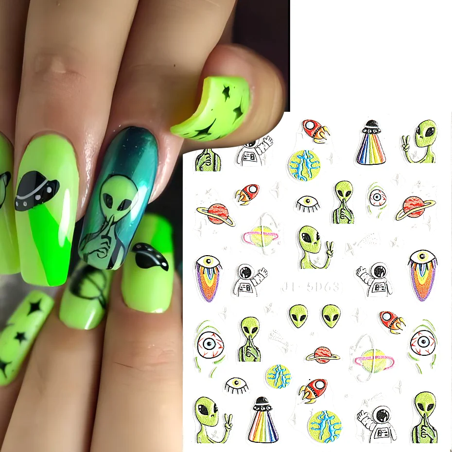 5D Alien Relief Nail Sticker Green Alien Eye Astronaut Design Decal Cute Cartoon Adhesive Nail Stickers Nail Art Decor LEJI-5D63
5D Alien Relief Nail Sticker Green Alien Eye Astronaut Design Decal Cute Cartoon Adhesive Nail Stickers Nail Art Decor LEJI-5D63