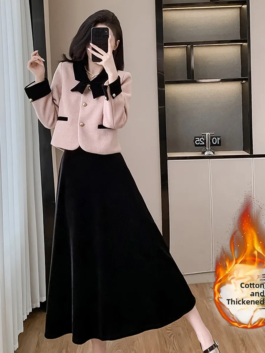 2026 New Thickened Small Fragrance Style Set Knot Jacket Slimming Velvet Half Skirt Two-Piece Set Fashionable Winte...
2026 New Thickened Small Fragrance Style Set Knot Jacket Slimming Velvet Half Skirt Two-Piece Set Fashionable Winte...