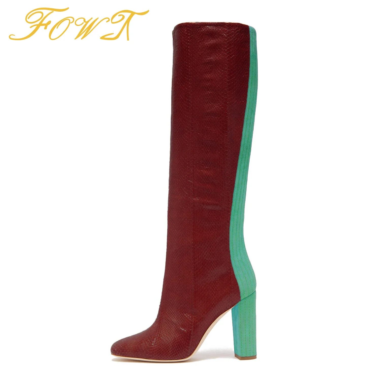 Two Colors Patchwork Snackskin Women's Knee-High Boots High Chunky Heels Round Toe Fashion Winter Slip-On Ladies Long Booties 14
Two Colors Patchwork Snackskin Women's Knee-High Boots High Chunky Heels Round Toe Fashion Winter Slip-On Ladies Long Booties 14