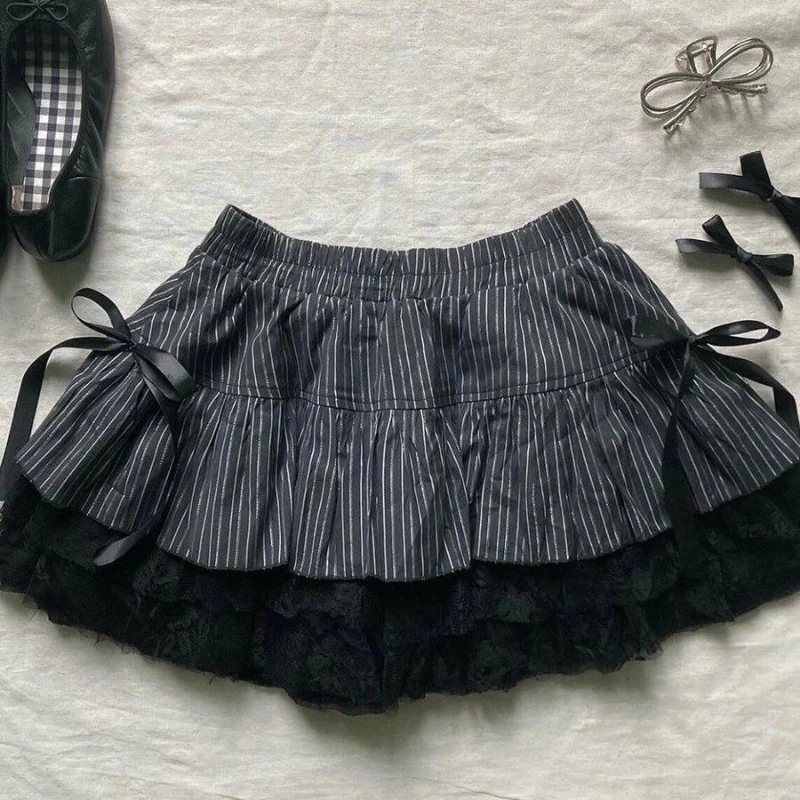 Deeptown Vintage Lace Striped Skirt Women Harajuku Gothic Japanese Mini Skirts Preppy Style Sweet Bow Grunge Ruffle Short Skirts
Deeptown Vintage Lace Striped Skirt Women Harajuku Gothic Japanese Mini Skirts Preppy Style Sweet Bow Grunge Ruffle Short Skirts