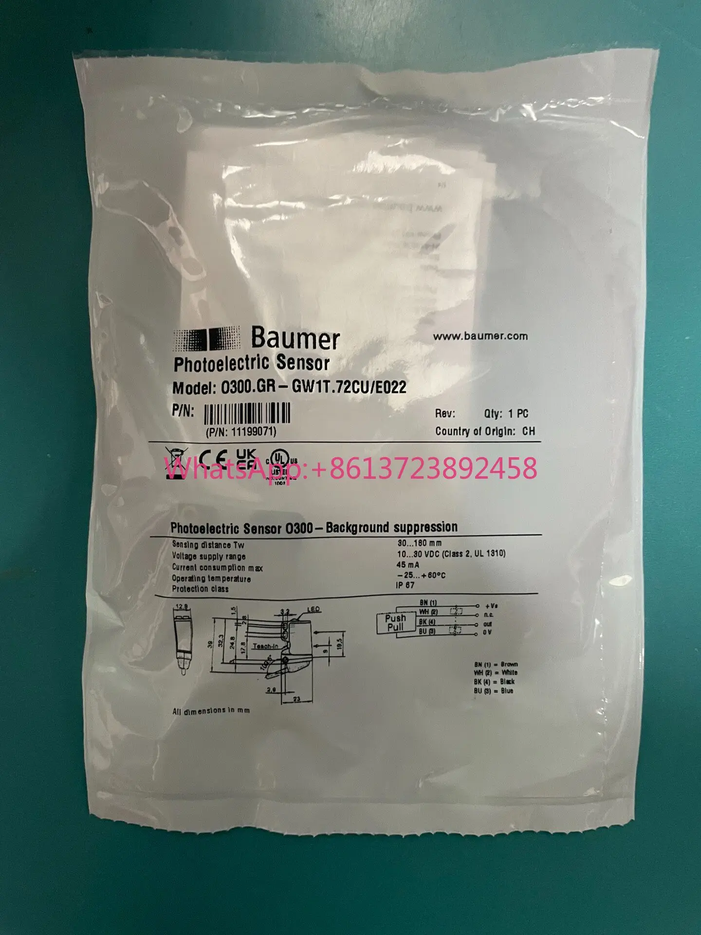Baumer photoelectric sensor, O300.GR -GW1T.72CU/E022
Baumer photoelectric sensor, O300.GR -GW1T.72CU/E022