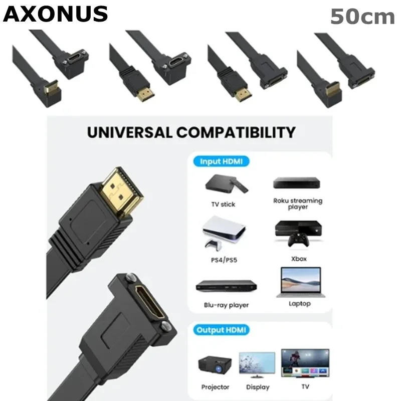Плоский HDMI-совместимый удлинительный кабель 2.0 длиной 50 см, «папа» и «мама», с установкой на панели с отверстием для винтов, высокоскоростной 4K, 60 Гц
Плоский HDMI-совместимый удлинительный кабель 2.0 длиной 50 см, «папа» и «мама», с установкой на панели с отверстием для винтов, высокоскоростной 4K, 60 Гц