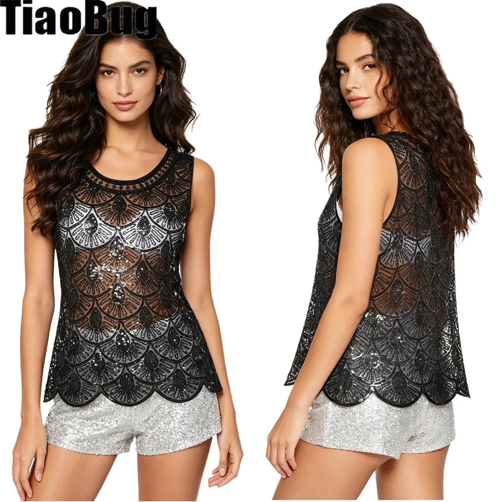 Womens Flapper Mesh Vest Shiny Sequin And Plastic Beads Sleeveless Pullover Cover-up Tank Top for Vintage Party Cocktails
Womens Flapper Mesh Vest Shiny Sequin And Plastic Beads Sleeveless Pullover Cover-up Tank Top for Vintage Party Cocktails