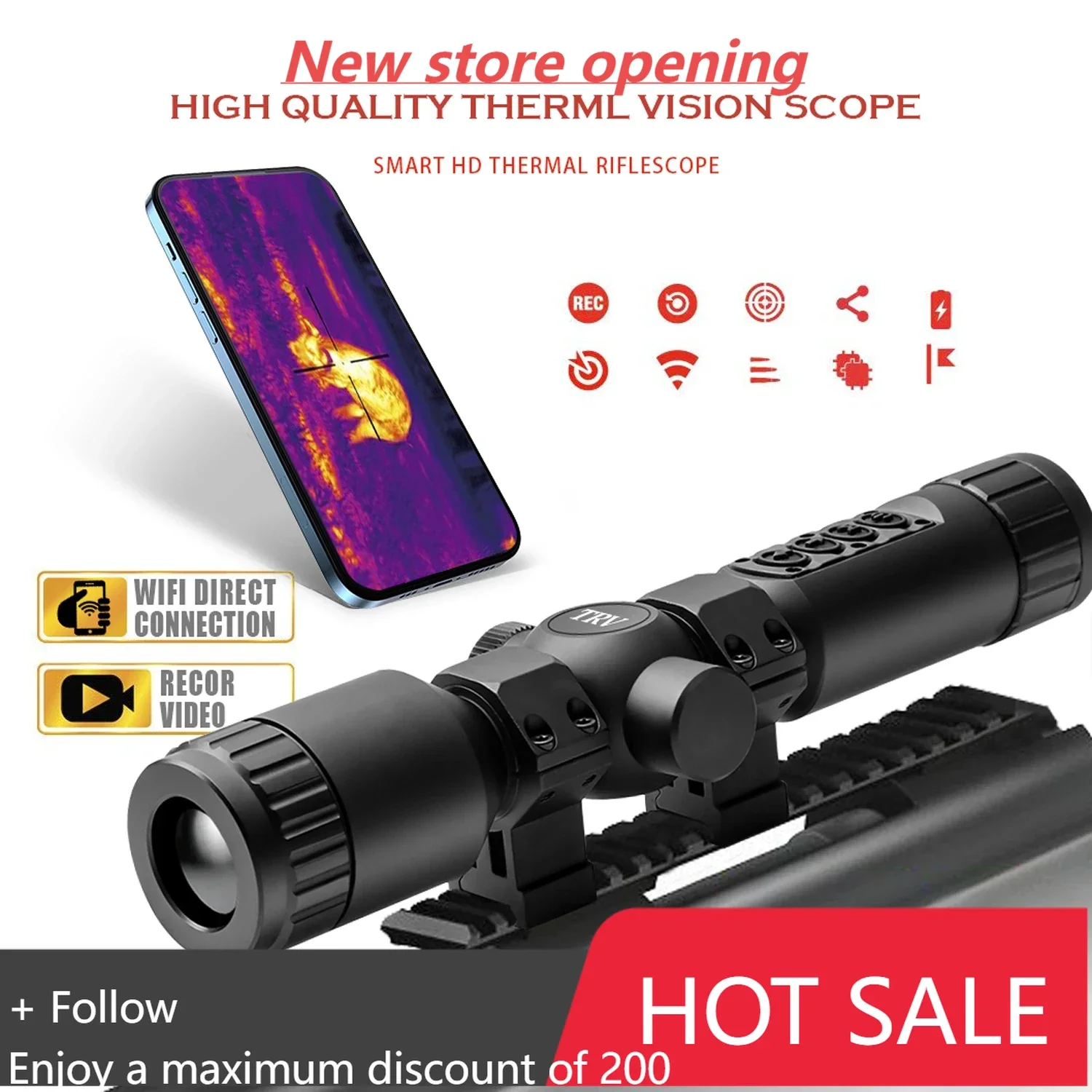 Hd 2-10X Thermal Scope For Hunting With Ranging Video Rec Wifi Optic Zoom Support OEM Thermal Device Sight Thermal Imager Scope