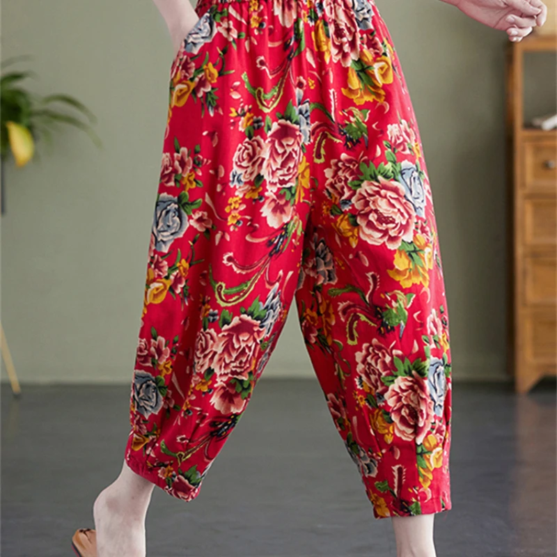 Fashion Women's Chinese Traditional Vintage Style Loose Casual Thin Pants Female Cotton Linen Floral Print Ankle Trousers A244
Fashion Women's Chinese Traditional Vintage Style Loose Casual Thin Pants Female Cotton Linen Floral Print Ankle Trousers A244