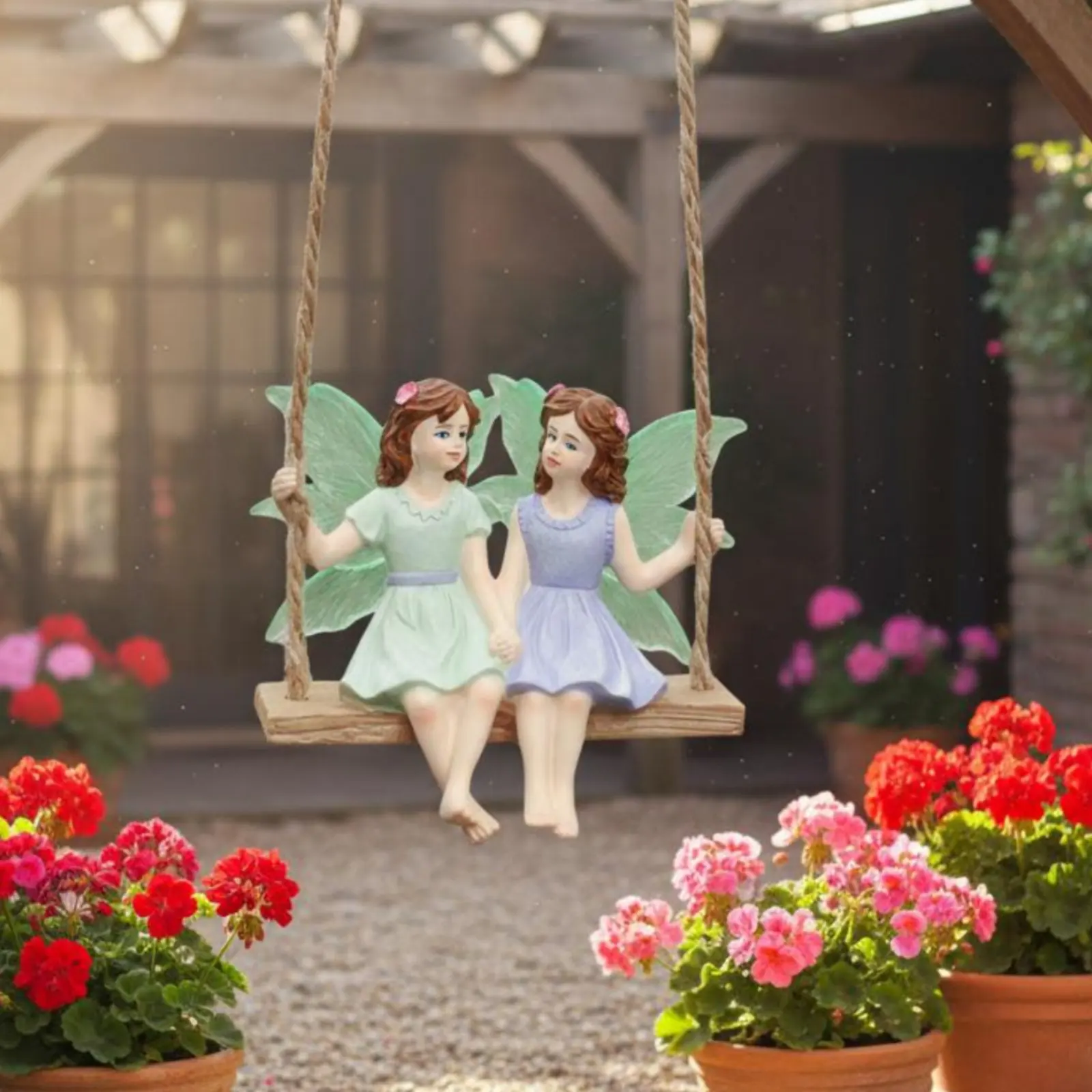 Sister Fairies on Swing Decoration Luminous-in-the-Dark Hanging Fairy Swing Statue Resin Craft Playful Design for Yard, Balcony
Sister Fairies on Swing Decoration Luminous-in-the-Dark Hanging Fairy Swing Statue Resin Craft Playful Design for Yard, Balcony