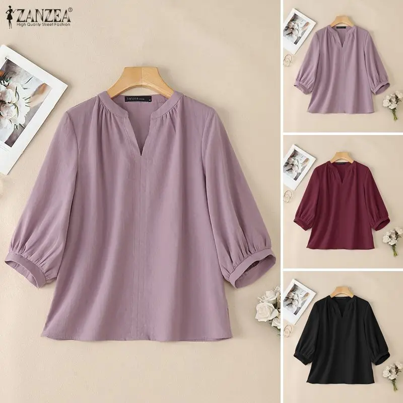 2026 Summer Women Tops ZANZEA Elegant 3/4 Lantern Sleeve Work Blouse Vintage Solid Cotton Shirt Casual V Neck Holiday Tunic
2026 Summer Women Tops ZANZEA Elegant 3/4 Lantern Sleeve Work Blouse Vintage Solid Cotton Shirt Casual V Neck Holiday Tunic