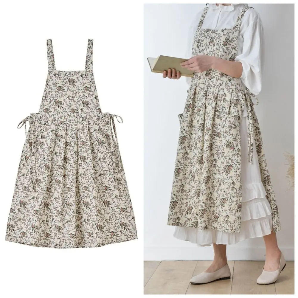 Cotton Kitchen Cooking Apron Floral Printed French Style Waiter Extended Aprons Elegant Waterproof Cleaning Apron Garden 
Cotton Kitchen Cooking Apron Floral Printed French Style Waiter Extended Aprons Elegant Waterproof Cleaning Apron Garden