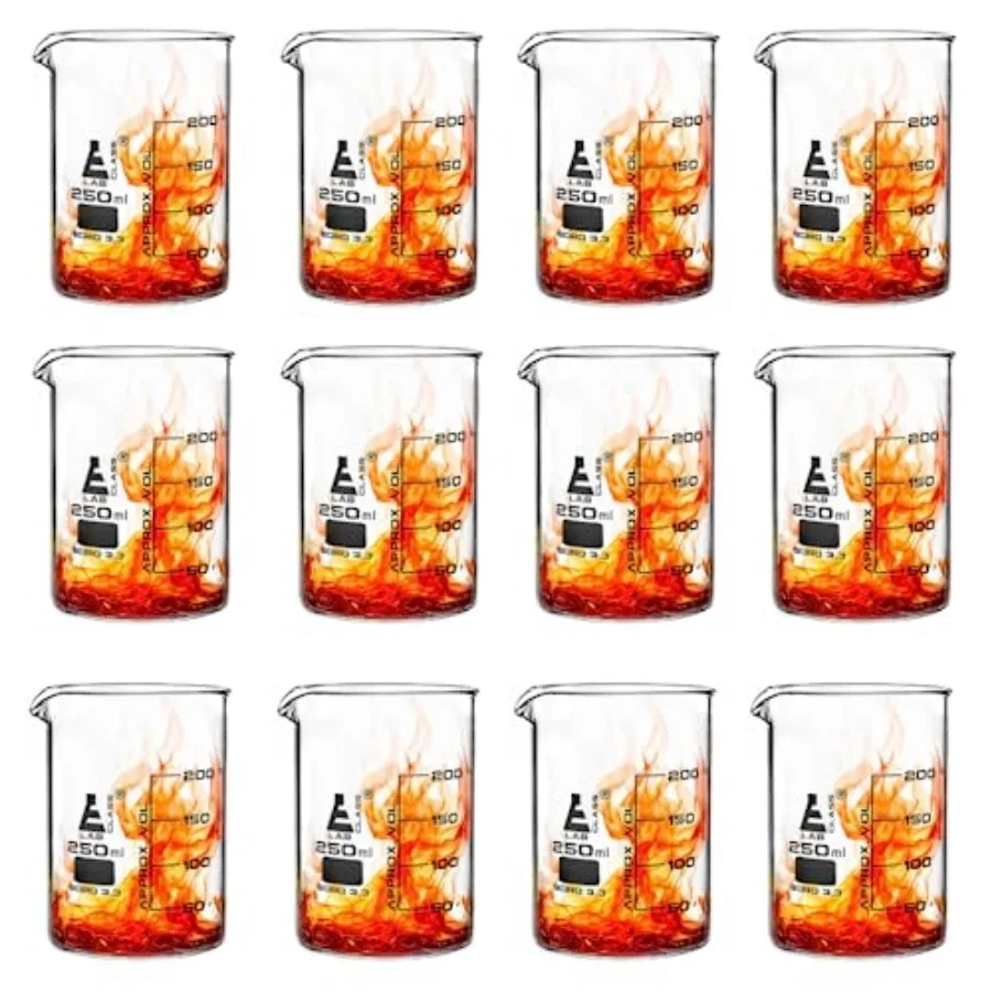 Premium 250 mL Beakers Pack of 12 - Low Form Griffin - 50mL Graduations - Borosilicate Glass - Excellent Strength Against Break
Premium 250 mL Beakers Pack of 12 - Low Form Griffin - 50mL Graduations - Borosilicate Glass - Excellent Strength Against Break