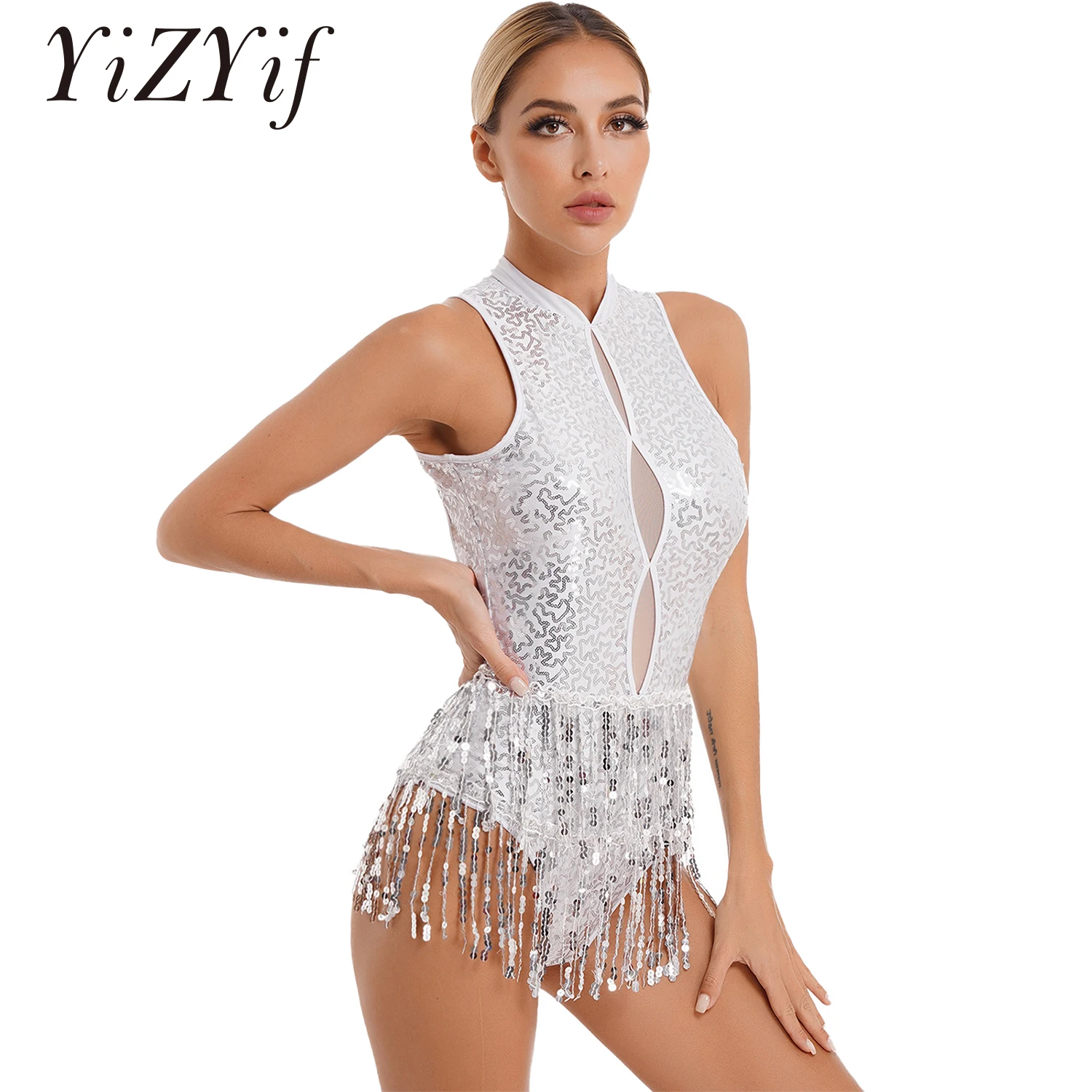 Womens Mesh Sequin Tassel Leotard Ballroom Latin Dance Dresses One Piece Bodysuit Lyrical Modern Jazz Stage Performance Costume
Womens Mesh Sequin Tassel Leotard Ballroom Latin Dance Dresses One Piece Bodysuit Lyrical Modern Jazz Stage Performance Costume