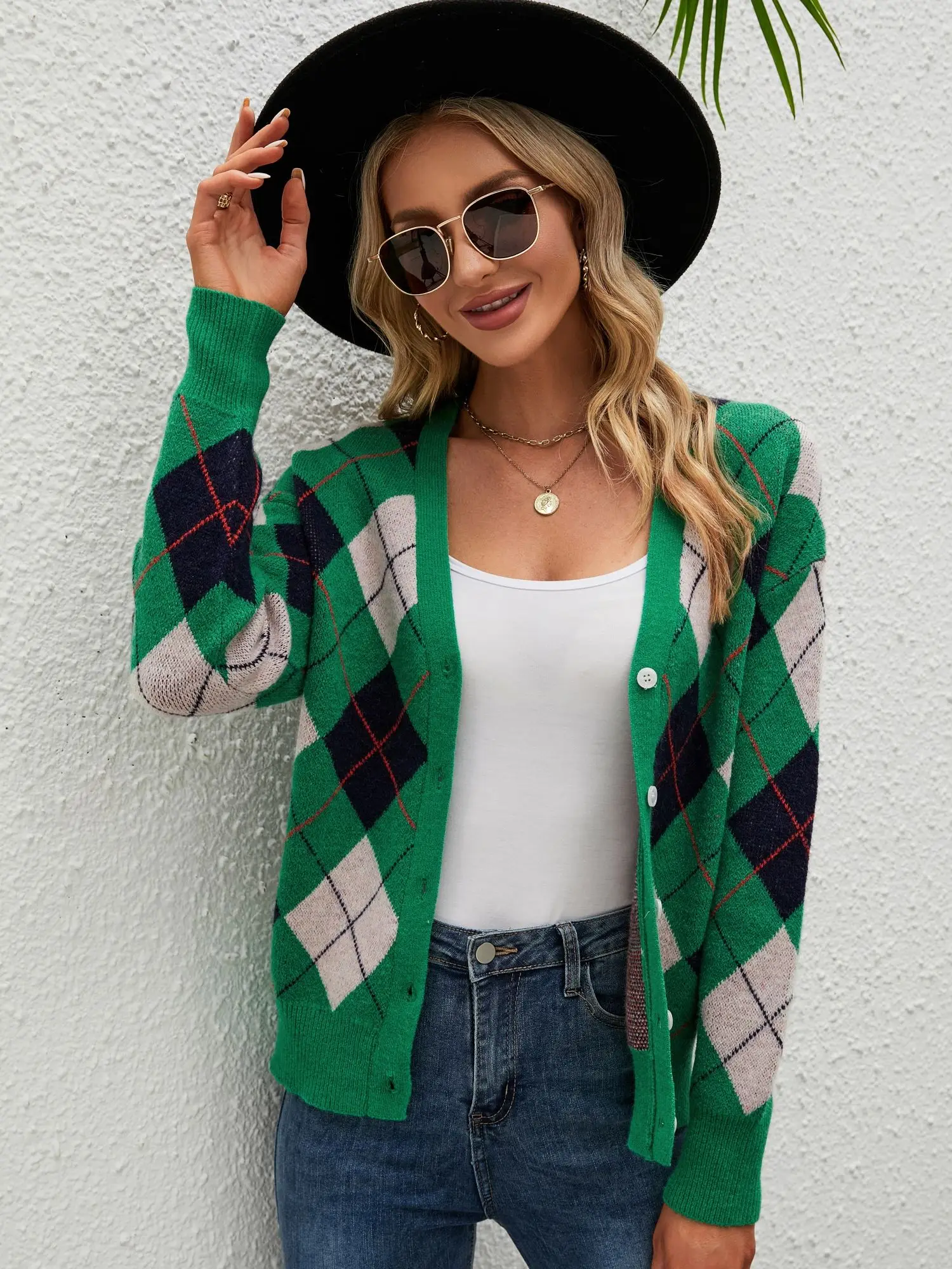 Retro V-Ne Diamond Plaid Casual Top Street Sle Long Sve Slim Fit T-irt for Women Autumn Faion Top Quali Material
Retro V-Ne Diamond Plaid Casual Top Street Sle Long Sve Slim Fit T-irt for Women Autumn Faion Top Quali Material