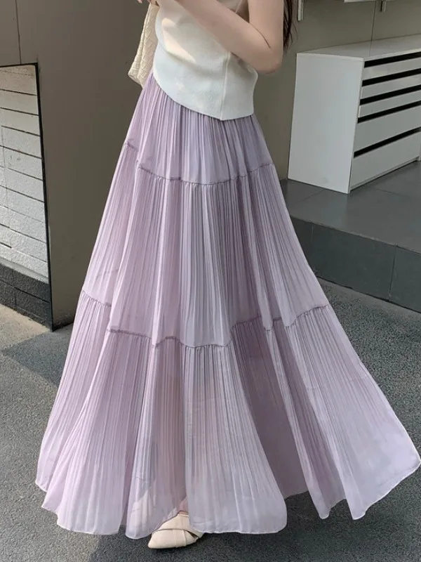 Summer plus Size Women's High Waist A-Line Skirt Purple Gentle Style Midi Cake Skirt Loose Fit Net Gauze Pleated Long Skirt
Summer plus Size Women's High Waist A-Line Skirt Purple Gentle Style Midi Cake Skirt Loose Fit Net Gauze Pleated Long Skirt
