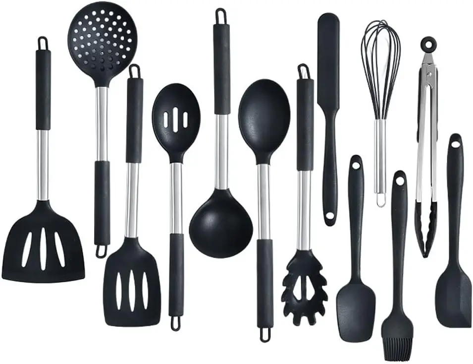 Silicone Kitchen Cooking Utensils Set-14 pcs Heat Resistant Kitchen Utensils, Black Kitchen Gadgets Tools Set with Stainless Ste
Silicone Kitchen Cooking Utensils Set-14 pcs Heat Resistant Kitchen Utensils, Black Kitchen Gadgets Tools Set with Stainless Ste