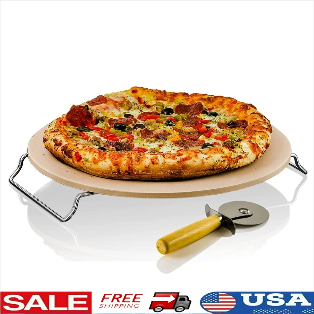 Ceramic Pizza Stone Set 13 Inch with Crust Cutter Wheel and Metal Rack Heat Retention Shock Resistance Perfect For Baking Bread
Ceramic Pizza Stone Set 13 Inch with Crust Cutter Wheel and Metal Rack Heat Retention Shock Resistance Perfect For Baking Bread