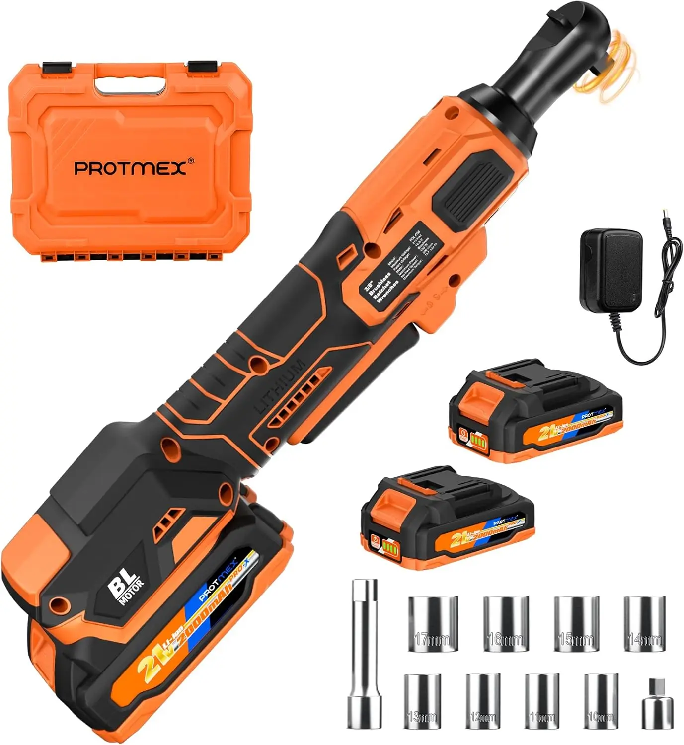 Cordless Ratchet Wrench Set (Brushless), 3/8" Electric Wrench, 74 FT-LBS Torque, 0-400 RPM, 21V with 2 Batteries & Charger
Cordless Ratchet Wrench Set (Brushless), 3/8" Electric Wrench, 74 FT-LBS Torque, 0-400 RPM, 21V with 2 Batteries & Charger