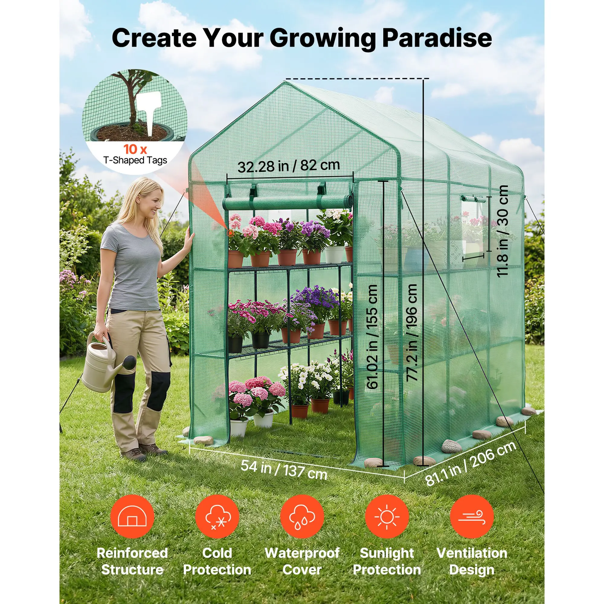 Walk-in Green House, 54 x 81.1 x 77.2 in, Greenhouse with Shelves, High Strength PE Cover with Zipper Door and Steel Frame, Assembly in Minutes, Suitable for Planting and Storage
Walk-in Green House, 54 x 81.1 x 77.2 in, Greenhouse with Shelves, High Strength PE Cover with Zipper Door and Steel Frame, Assembly in Minutes, Suitable for Planting and Storage