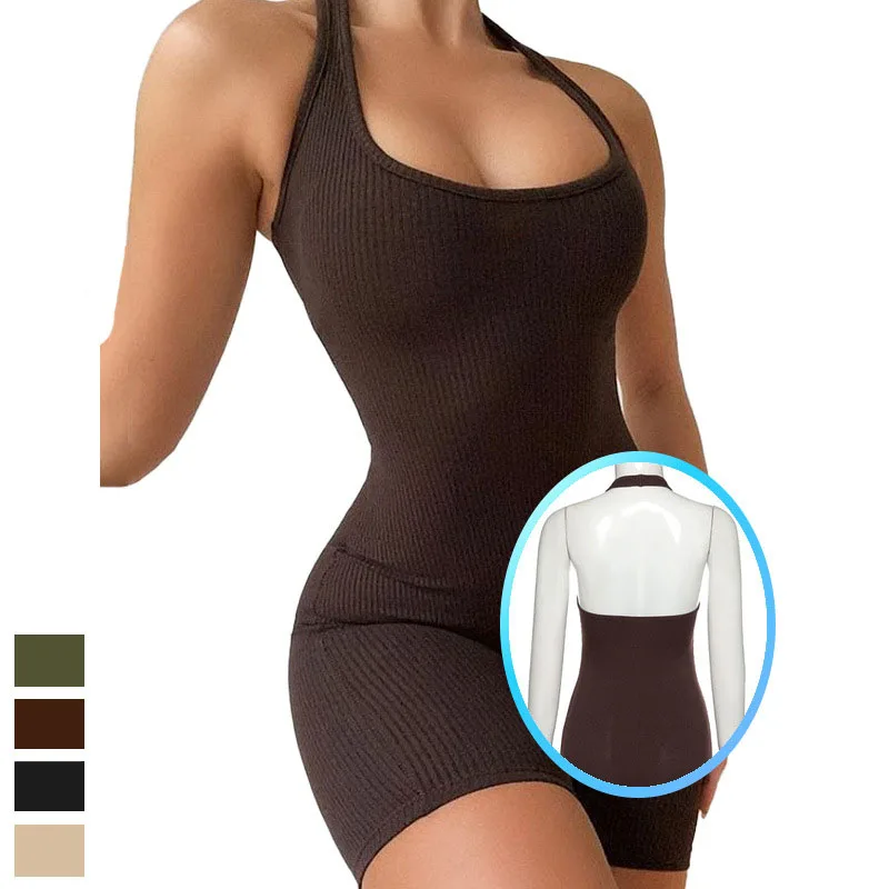Seamless Halter Neck Ribbed Shorts Jumpsuit Women Sexy Tight Elastic Backless Fitness Yoga Playsuit Quick Dry Breathable Romper
Seamless Halter Neck Ribbed Shorts Jumpsuit Women Sexy Tight Elastic Backless Fitness Yoga Playsuit Quick Dry Breathable Romper
